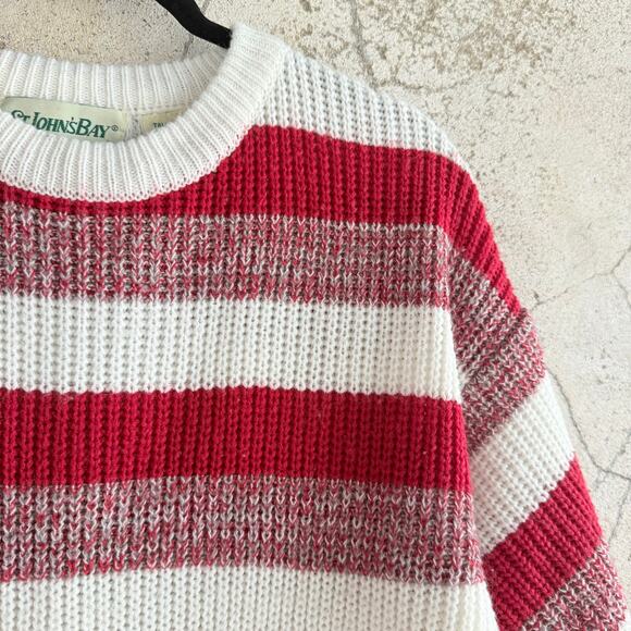 Vtg Striped Sweater Chunky Knit Red White St Johns Bay 90s Retro Holiday Women L - Picture 5 of 8